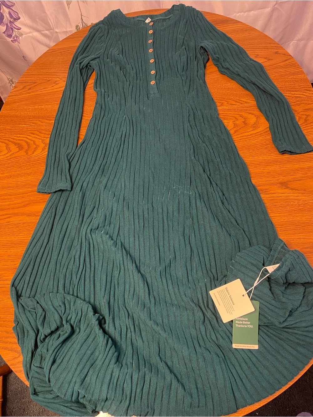 HALARA Ribbed Knit Henley Neck Long Sleeve Flowy Maxi Casual Dress - Picture 6 of 9